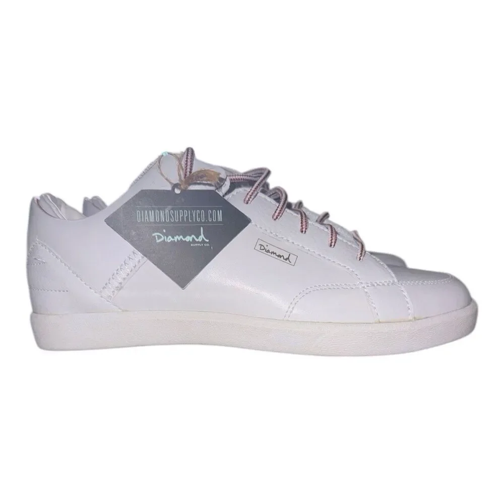 Diamond Supply VVS Low Top Sneakers White Brown Leather Men’s Size 7.5 New